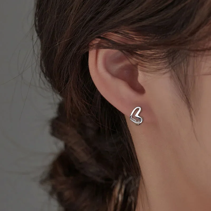 925 Sterling Silver hoop Earrings Temperament Simple Heart Jewelry for Women Wedding  Accessories