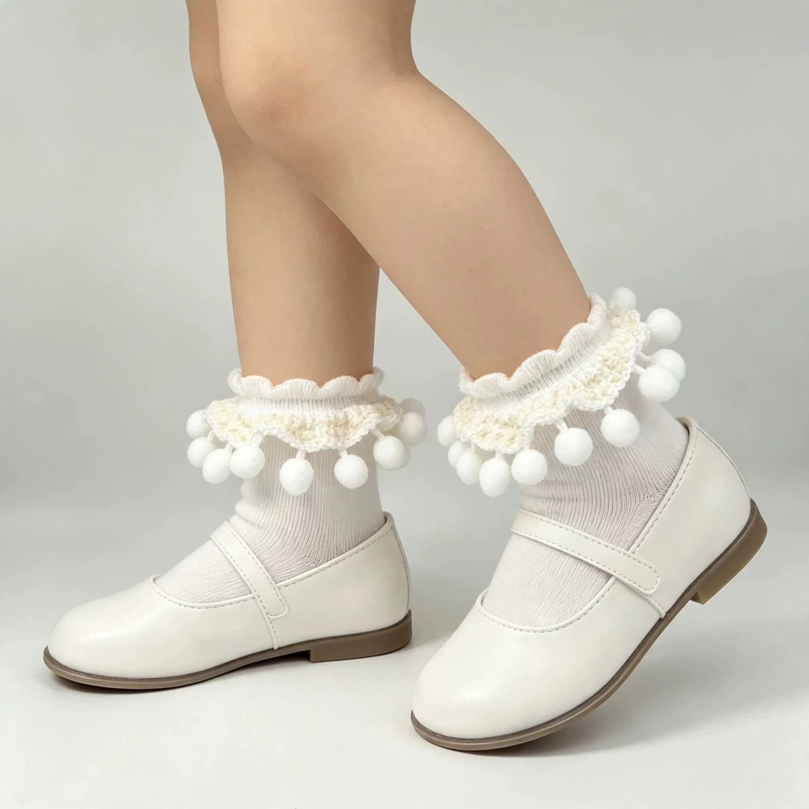 Toddler Baby Girls Crew Socks Cute Pom-Poms Decor Ruffle Princess Socks