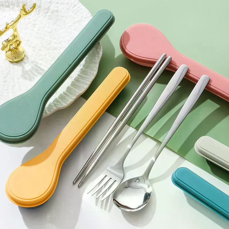 Four Piece Cutlery Set With Box Stainless Steel Korean Cutlery Spoon Fork Chopsticks Spoon Shape Box Cutlery Travelling view 2