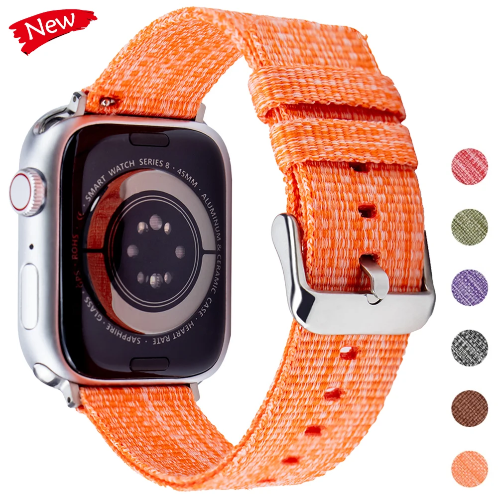 Canvas Nylon Watch Strap for Apple Watch Ultra 2 Band 49mm 44mm 45mm 41mm 42mm 40mm Bracelet For Iwatch Series 9 8 7 6 5 4 SE 3