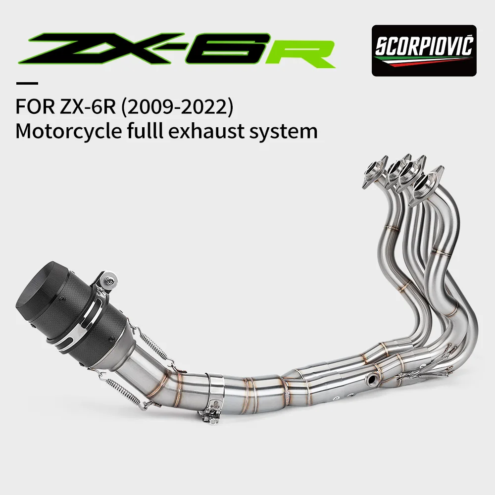 

full Motorcycle Exhaust System For ninja ZX6R 636 2009-2019 2009-2019 Escape Slip On Front Tube Link Pipe Connect 51MM Muffler