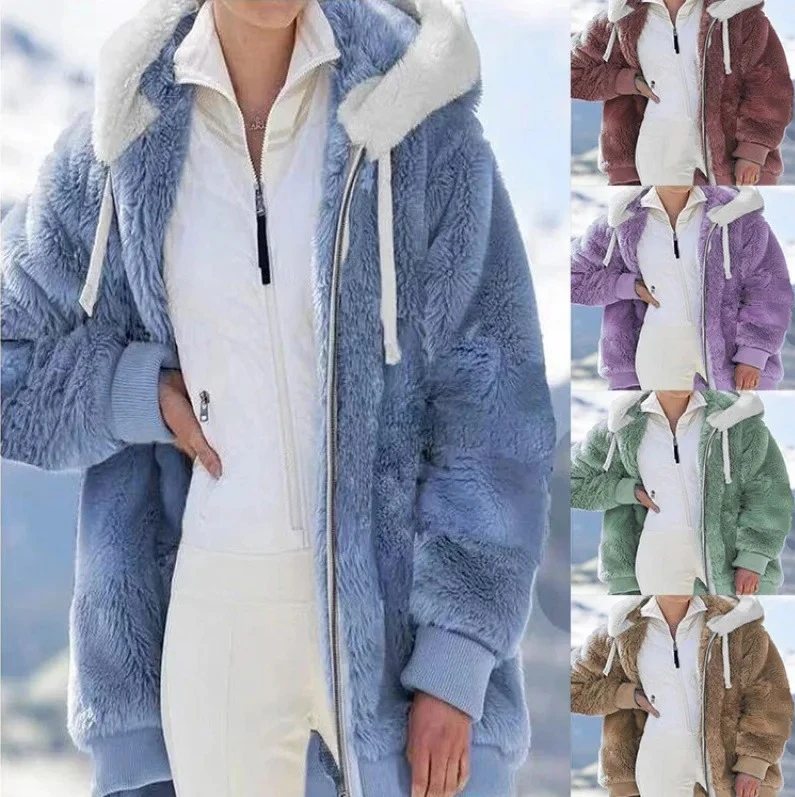 

Новая модная зимняя женская повседневная куртка с капюшоном на молнии, однотонное женское пальто