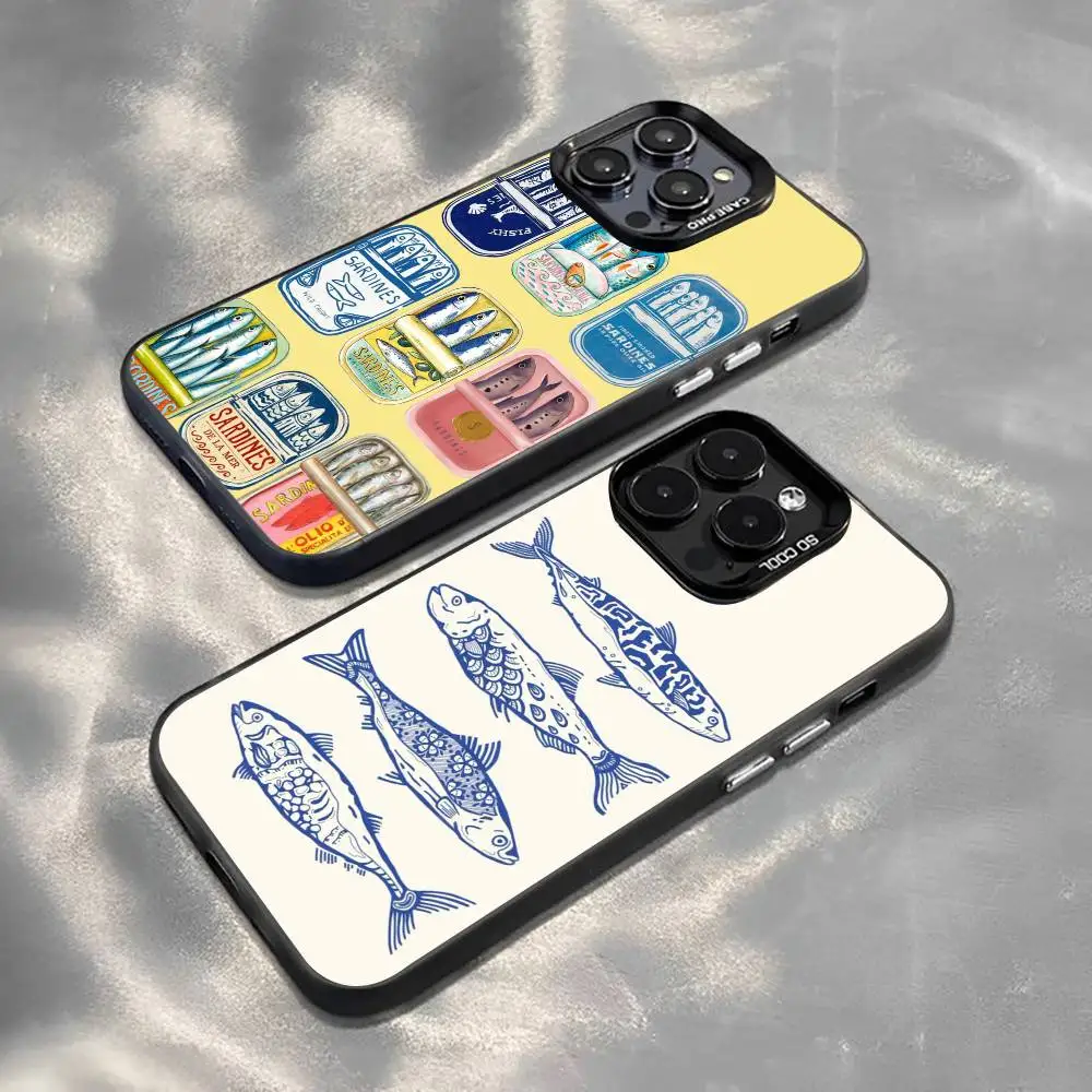 S-Sardines F-Fish Art Phone Case For iPhone 17,16,15,14,13,12,11 Plus,Pro Max,XS,Colorful Silver Black Cover
