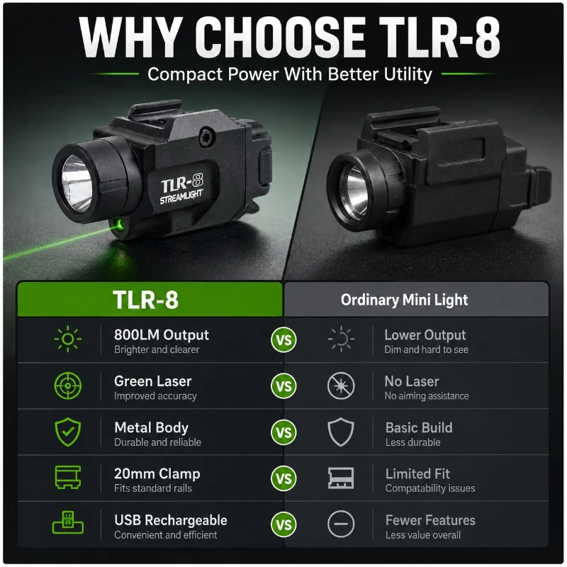 20mm Rail Clamp TLR‑8 Lighting Module 800LM Red Green Laser Metal Lamp for Hobby Model Decoration