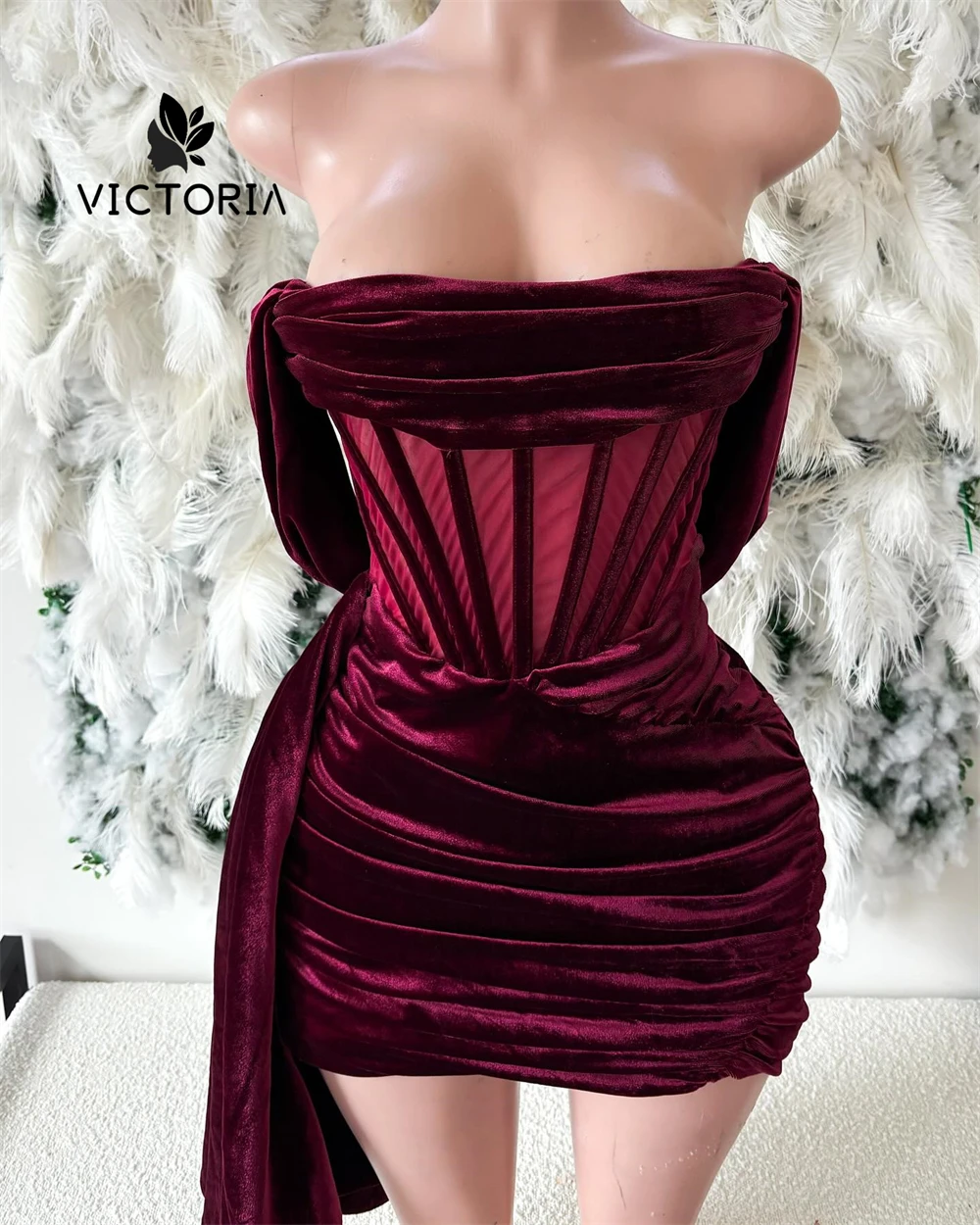 

Chic Burgundy Off The Shoulder Prom Dresses Pleat Sexy 2025 Birthday Luxury Dress Mini Cocktail Gown For Black Girls Customized