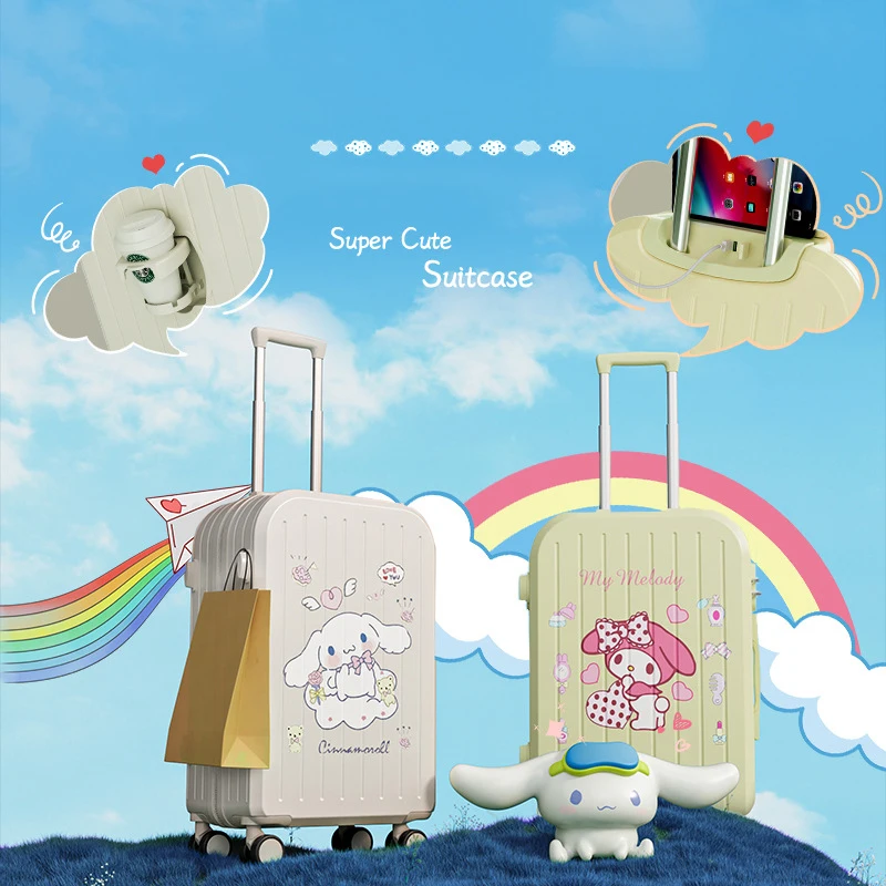 Anime Cinnamoroll Usb Charging Port 20 22 24 Inch Trolley Case Sanrio Kawaii Kuromi Cup Holder Hook Up Suitcase Student Travel