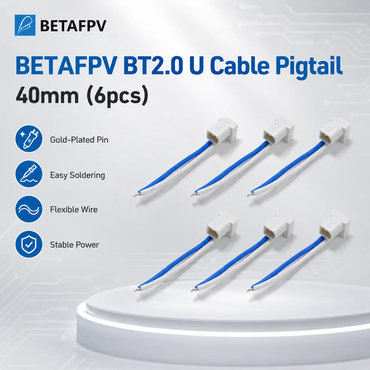 BETAFPV BT2.0 40mm Kabel-Pigtail 6 Stück 22AWG U-förmiger Stecker Batterie-Stromkabel für 1S Tiny Whoop FPV Drohne 9A Nennstromkabel