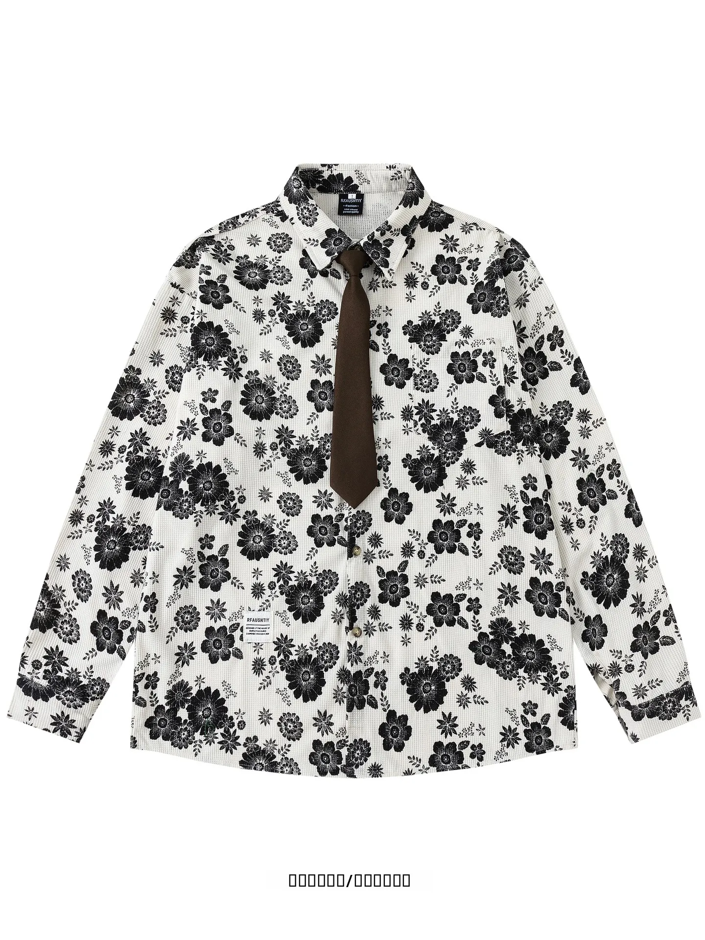 

Street Style Retro Floral Print Long Sleeve Shirt Men's Tie Design Loose Fit Breathable Comfortable Youthful Spring Autumn Wear