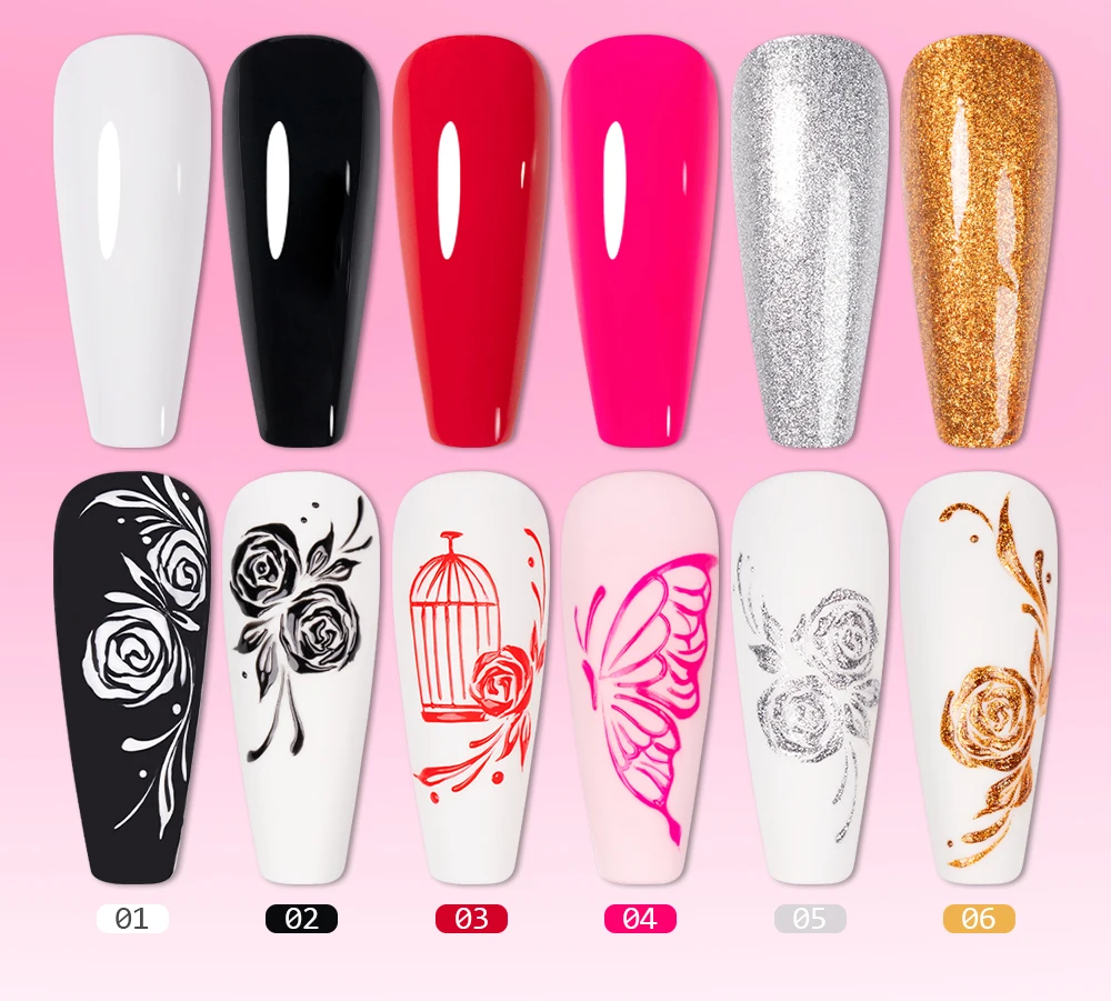 AWStorG 5 g 4-in-1 No Wipe Painting Gel Lack No Flowing Black White Color Painting Liner Nail Art Glitter UV Gel Top Coat Man – Detail 3