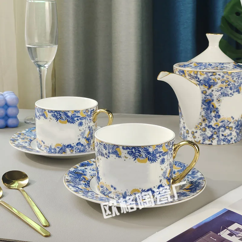 

European Luxury Tea Set Porcelain Coffee Pot with 2 Cups and Saucers for Cafe Home Office Afternoon Tea Service