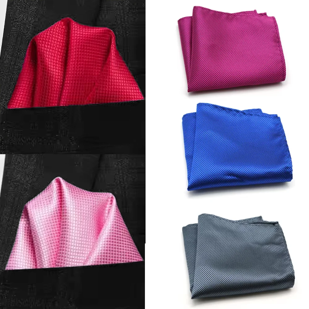 Fashion Dark Red Grid Pattern Pocket Square For Men Business Chest Blue Grid Classic Suit Napkin Handkerchief As Shirt Accessory