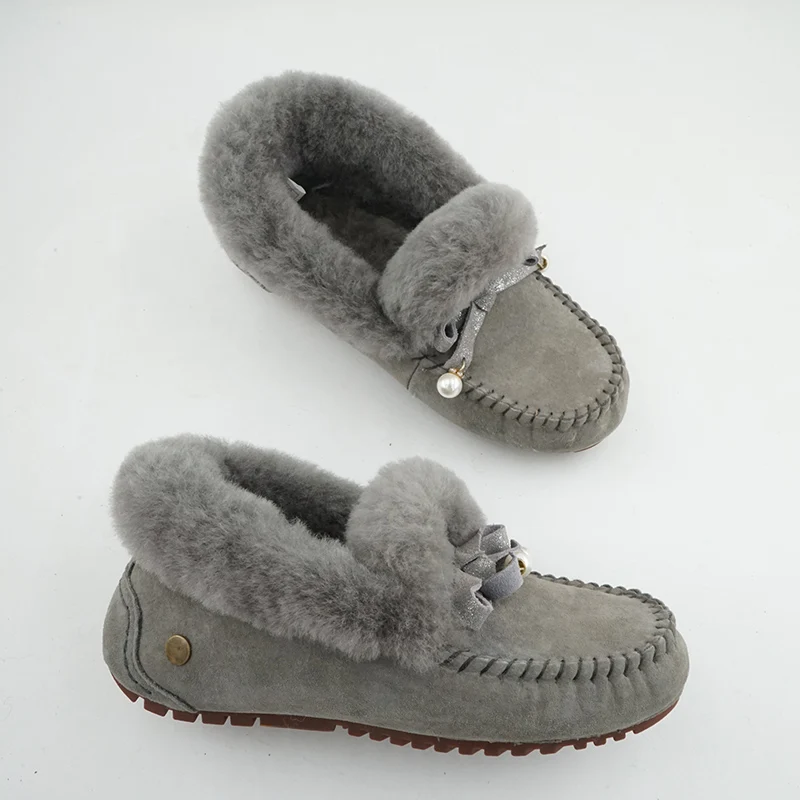 

Ankle Boots Fashion Genuine Sheepskin Leather Boots Solid Color Flat Bottom Classic Warm Winter Boots Non-Slip Snow Boots