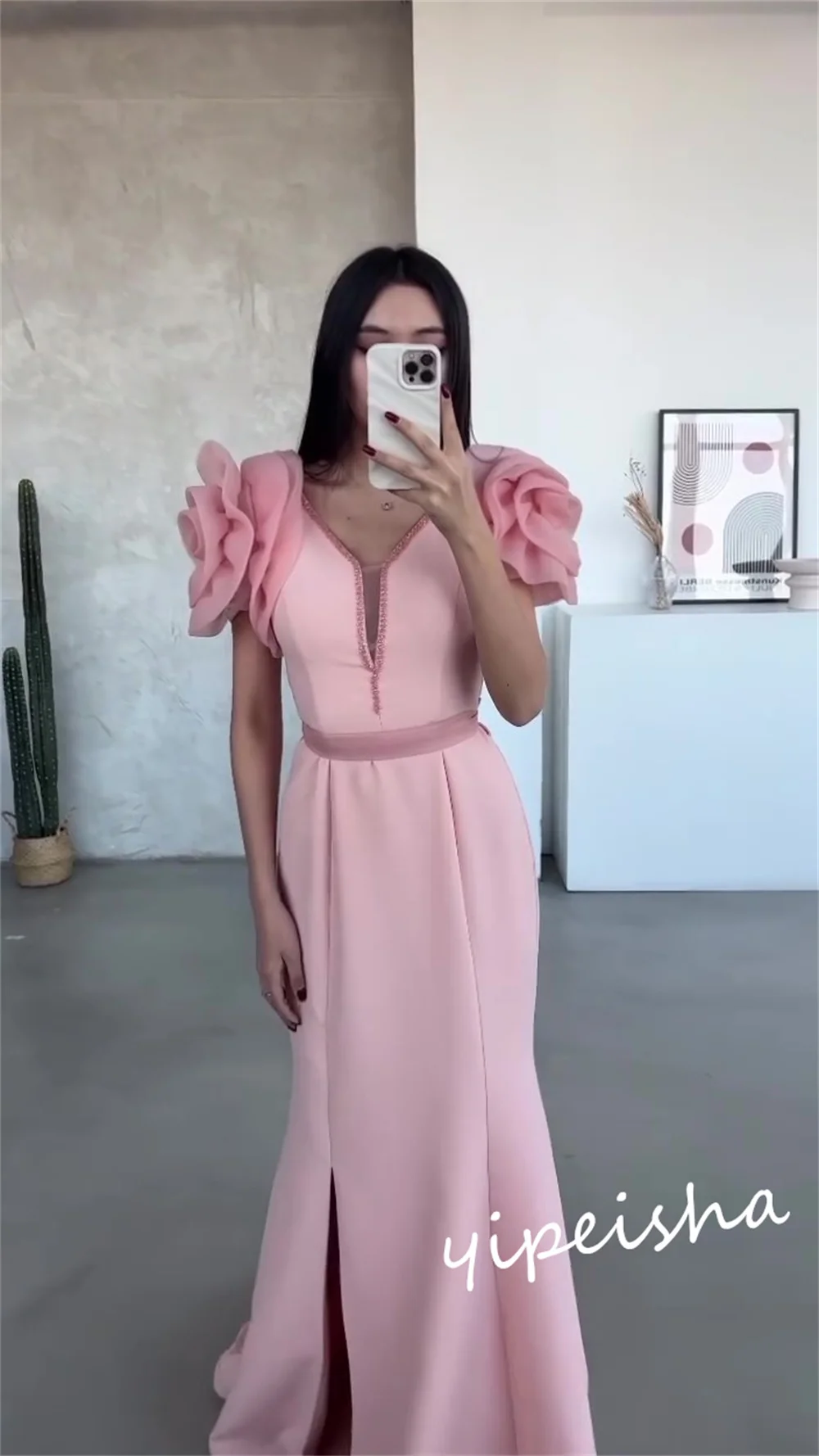 Vestidos de quinceañera elegantes personalizados con cuello en V, sirena, barrido/cepillo, vestido para ocasiones formales de flores, vestidos para eventos especiales