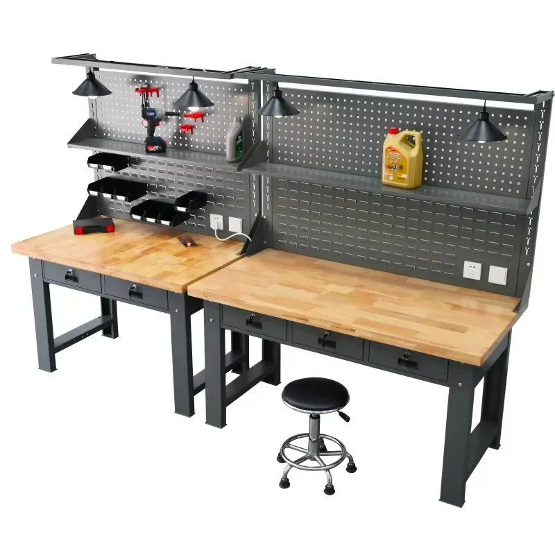 Heavy Duty Industrial Workbenches Table with Light Steel Wood for Garages Workshops Featuring Iron Metal Drawers for Factories