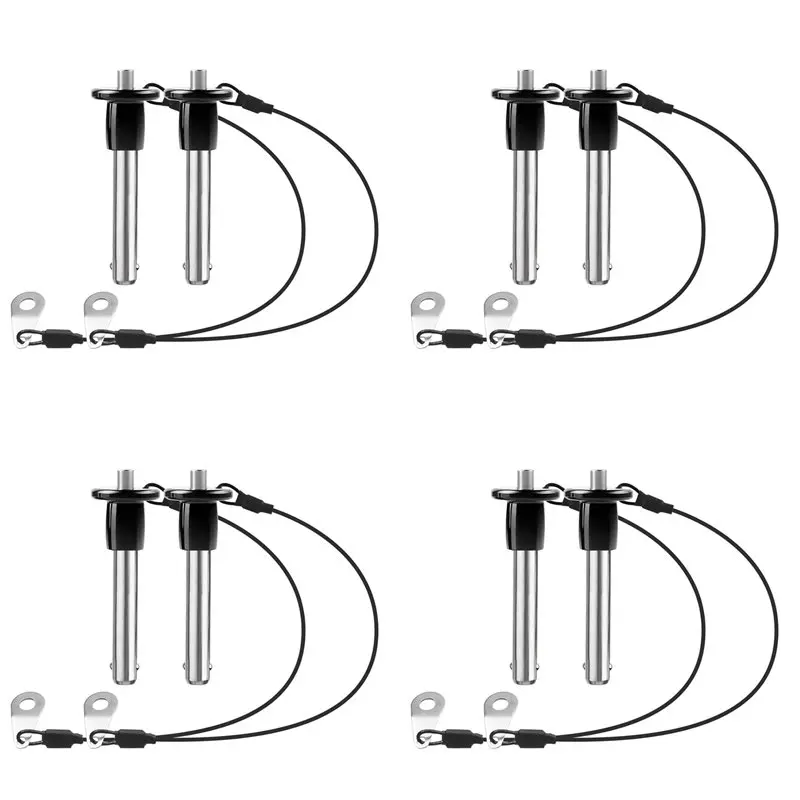 BHTS-8 Pack 304 Stainless Steel Quick Release Pin Ball Locking Pin With Push Button Round Handle Lanyard Usable Length 30Mm