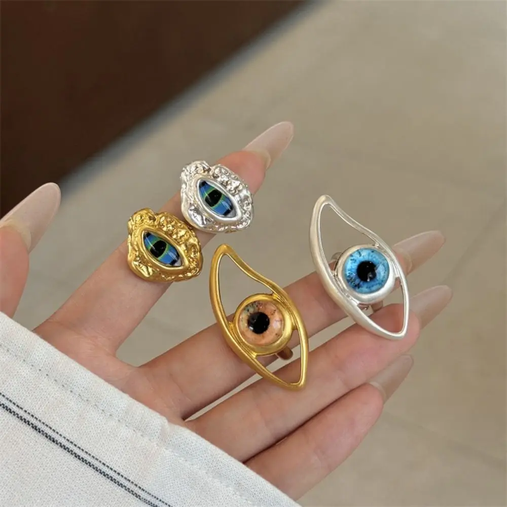 Hebilla de dedo de ojo azul hueco, accesorios de joyería geométrica, anillos de ojo de demonio, diseño minoritario de estilo coreano, anillos góticos para pareja