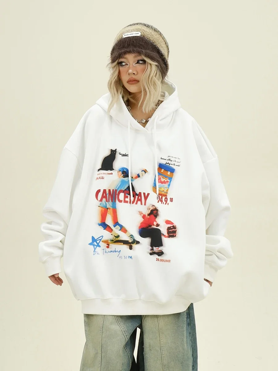 

Skateboard Teen Hooded Women's 2024 Autumn New Loose Bf American Retro Couple Top Tide Hoodies