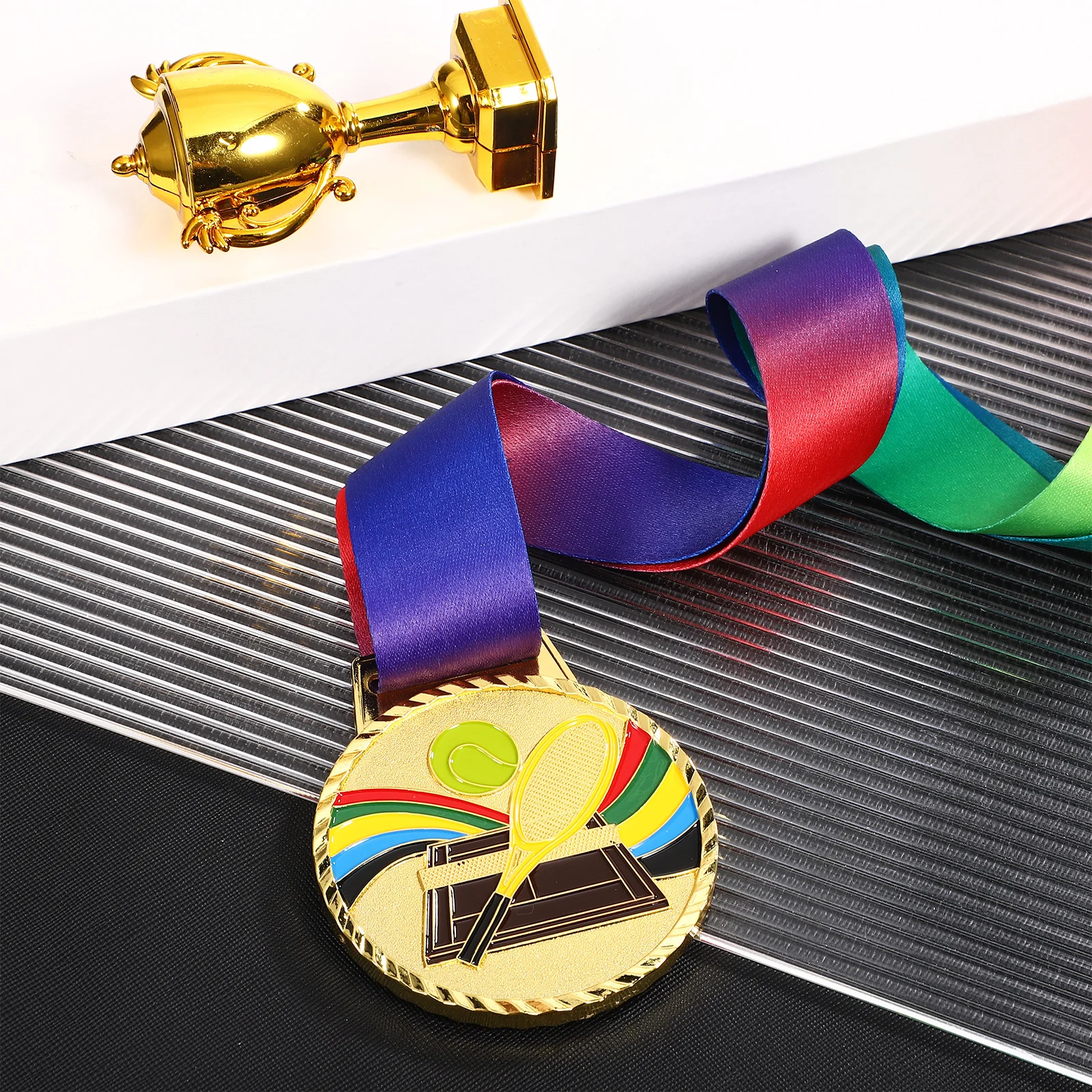 

Tennis Medal Exquisite Design Bright Colors Tennis Racket Pattern Winner Medal Sports Competition Award Medals