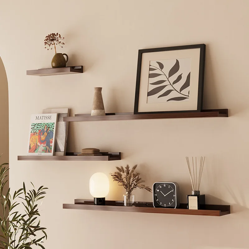 Solid wood wall shelf, straight partition, punch-free, wall-mounted, multifunctional storage