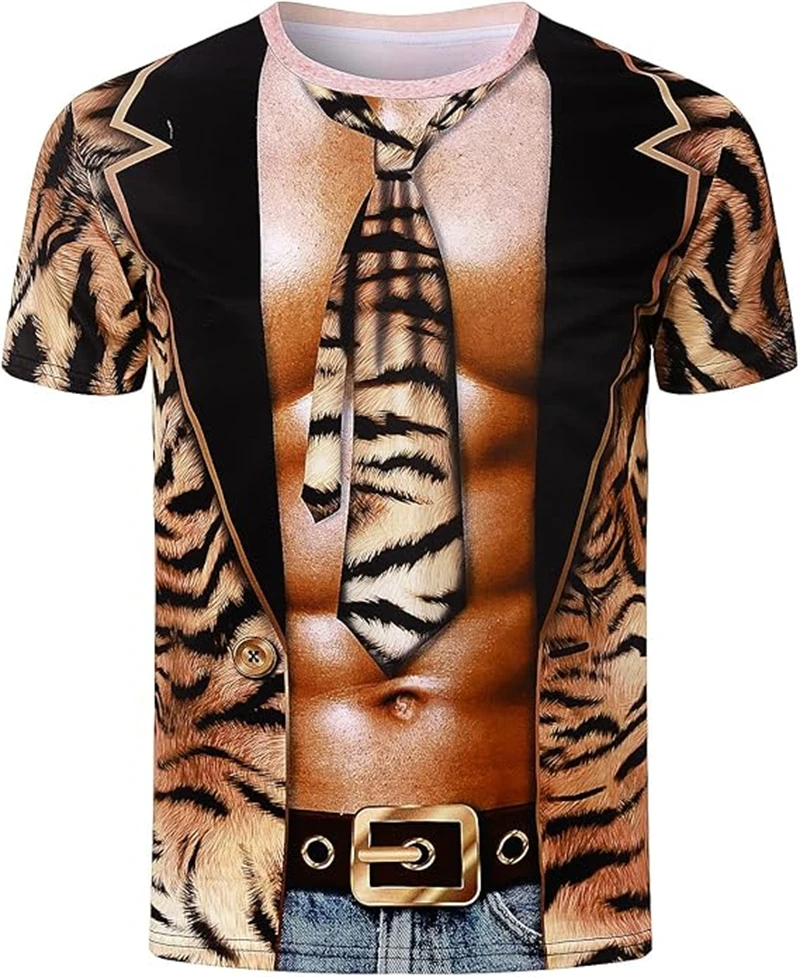 

Футболка En's с 3D принтом, забавный тигровый леопардовый узор, искусственный костюм, футболки, новая мода, мужской топ для косплея с короткими рукавами, вечерние топы, дропшиппинг