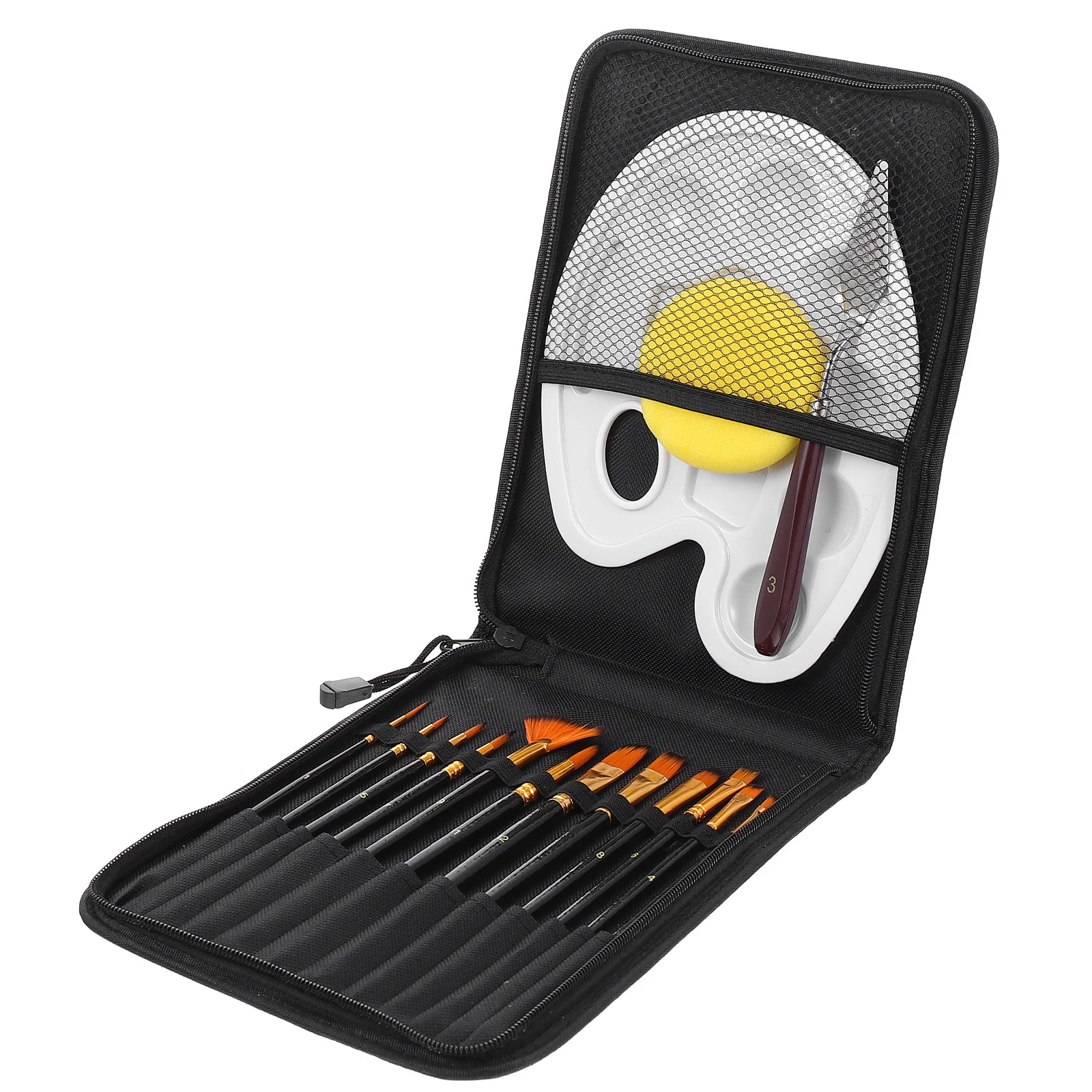 

1Set Painting Brush Set Flat Pointed Bristles Oil Watercolor Brushes with Color Mixing Plate for Portable Painting