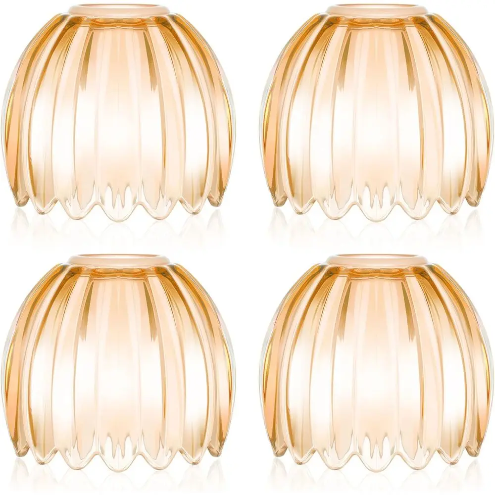 

4 Pcs Amber Glass Tulip Lamp Shades E26 Base lower Art Sconce Shade 1.65" Top x 4.45" Dia. x 4.33" H Lily Replacement or loor Ta