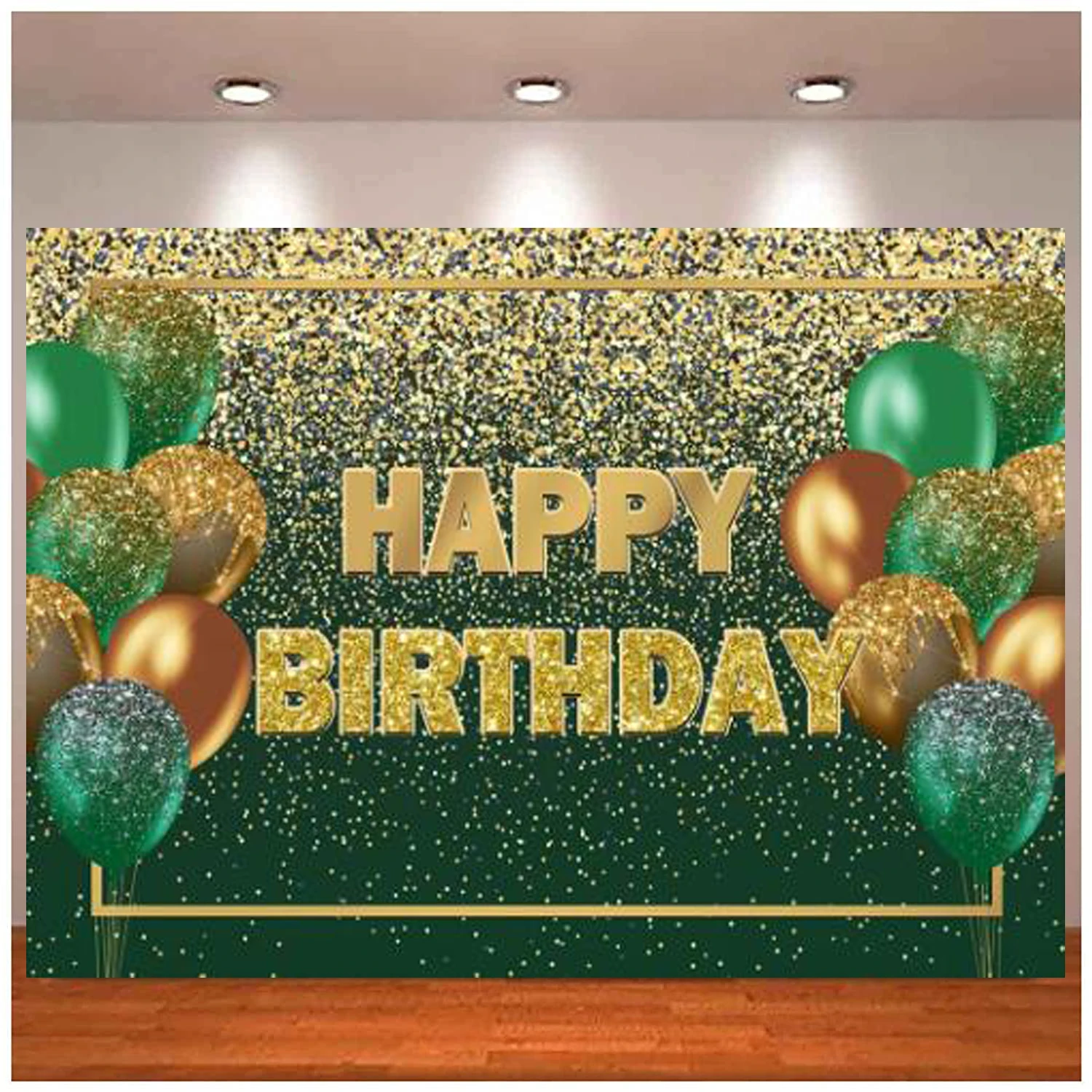 Glitter Green And Gold Birthday Photohraphy Backdrop Balloons Golden Dots Women Girls Background Sweet Party Decor