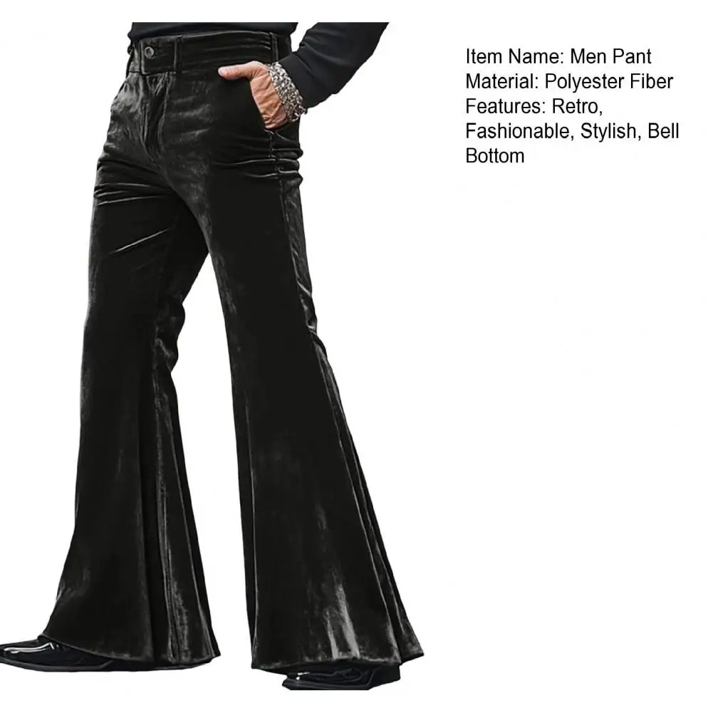 Men's Bell Bottom Velvet Pants Retro 70s Disco Outfit Loose-Fit Party Street Flared Trousers for Daily Street Office Parties