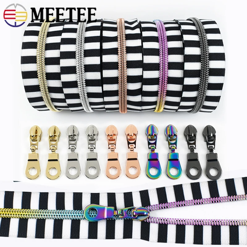 

2/3/5M 5# Stripe Nylon Zipper Tape with Zip Sliders Easy Repair Zippers Roll for Bag Jacket Garment Zips DIY Sewing Accessories