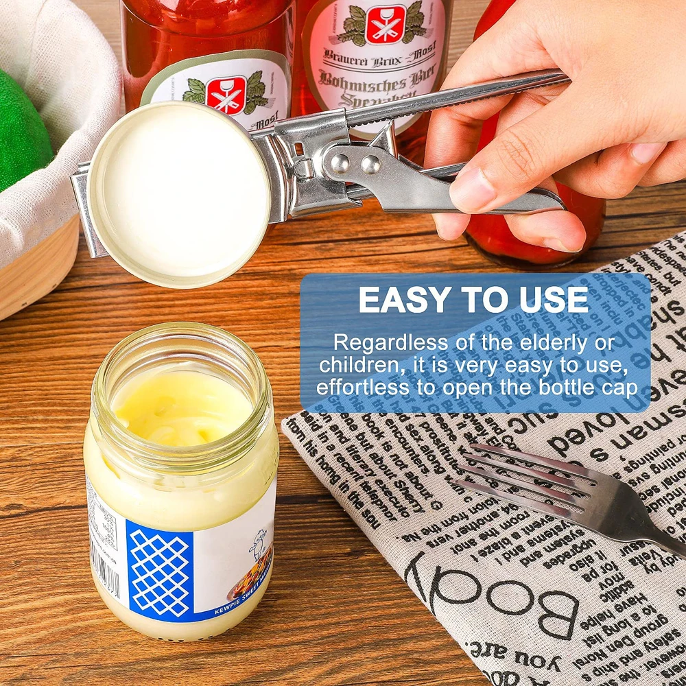 Abrelatas con pinza de acero inoxidable, abridor de tapa de botella Manual ajustable multifuncional, herramientas de accesorios de cocina