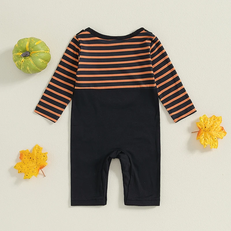 Baby Halloween Romper Casual Striped Print Embroidery Toddler Long Sleeve Jumpsuit for Newborn Girl Boy Cute Clothes