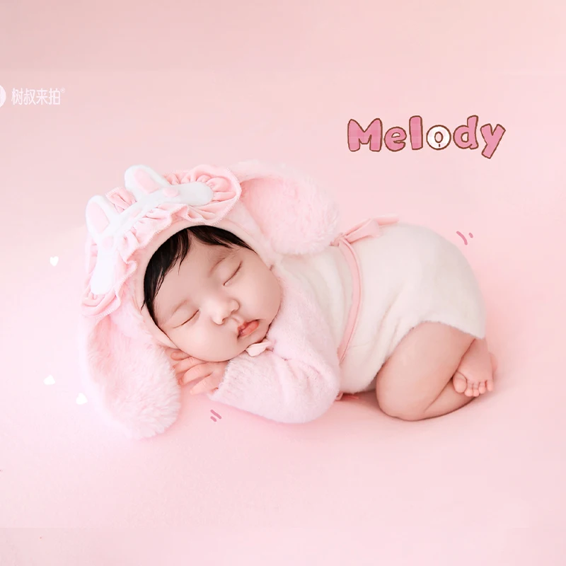 

Cartoon Character Costumes 0-1M Newborn Photography Outfit Baby Girl Soft Romper with Pink Bunny Hat Studio Photoshoot Clothing