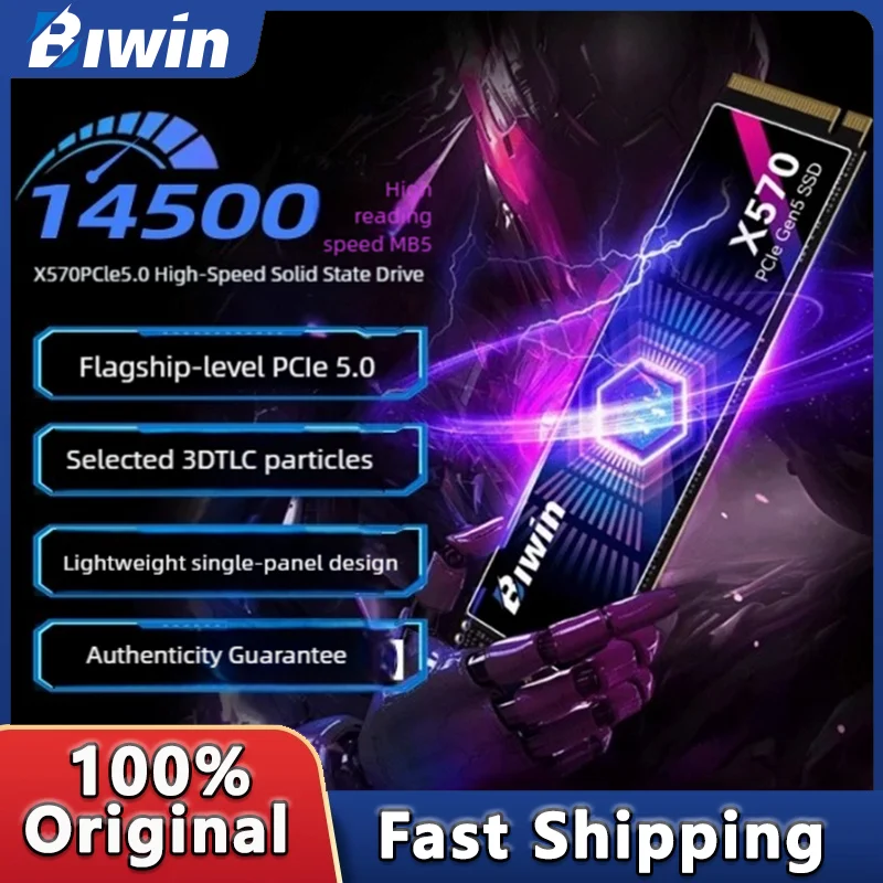 

BIWIN X570 PCIe5.0 x 4 SSD M.2 2280 Высокоскоростной внутренний твердотельный жесткий диск для настольных ПК и ноутбуков PS5