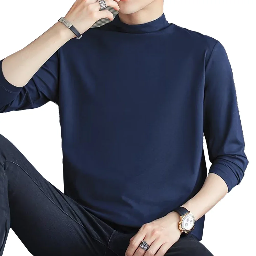 Mens Elasticity Half Turtleneck Pullover Long Sleeve Tops Undershirt Casual Long Sleeve Sweater, Men's Basic Pullover