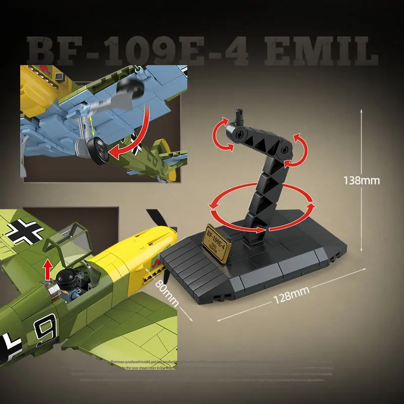 New WW2 Military Weapons Aircraft BF-109E-4EMIL Fighter Building Blocks Model Army Bricks Soldier Toys For Kids Boy Gift 631PCS