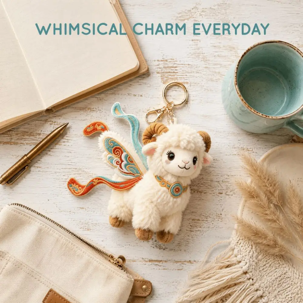 Cute Mini Plush Doll Keychain Soft Chinese Style Sheep Pendant Versatile Flying Shape Cartoon Keychain for Keys