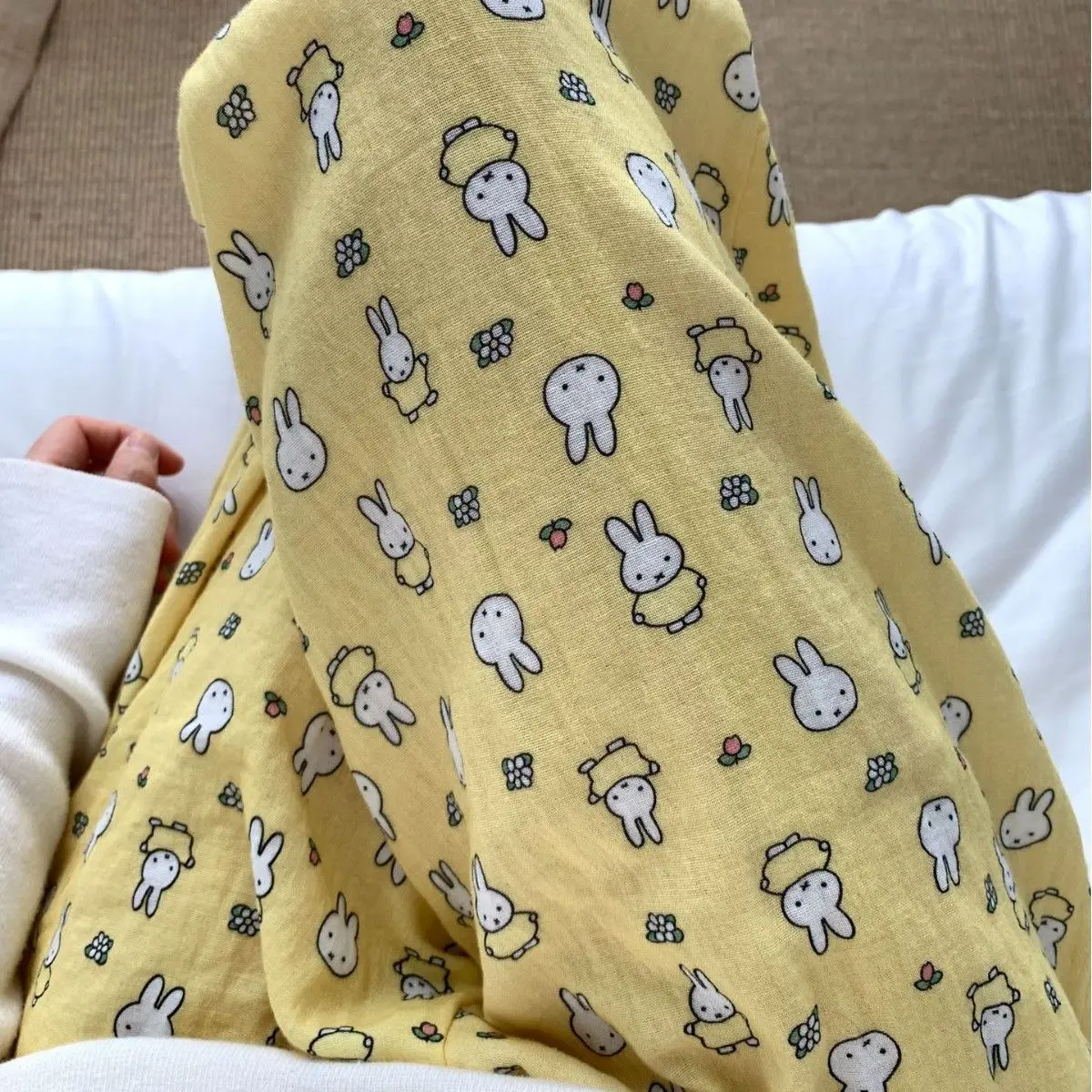Yellow Bottom Miffy 100% Cotton Double Layer Yarn Loose Comfortable Pajama Pants Has Pocket Home Trousers Can Be Worn Outside