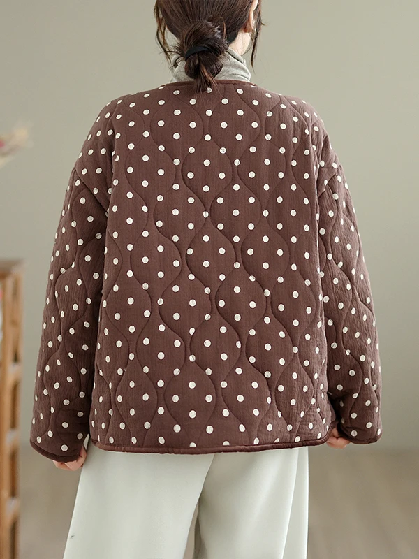 Cappotto invernale da donna rotondo in piumino di cotone Jaet con stampa floreale vestibilità ampia casual Sle Thiened Long Sve V-Ne Bottone singolo