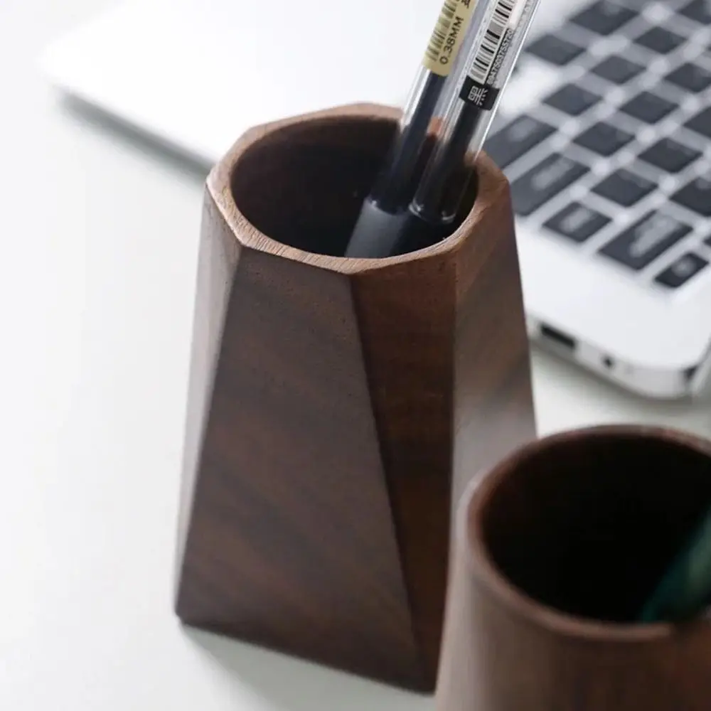 خمر الجوز الخشب حامل قلم الحد الأدنى فرشاة للمكياج حامل تخزين صندوق رصاص سعة كبيرة المحمولة الجدول المنظم وعاء