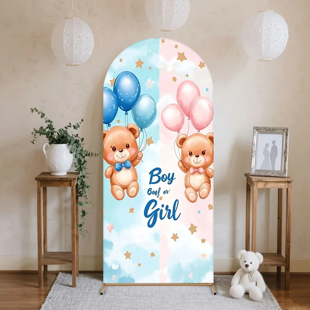 Teddy Bear Boy Or Girl Gender Reveal Party Backdrop Balloons Pink or Blue Newborn Baby Shower Background Chiara Arch Cover Props