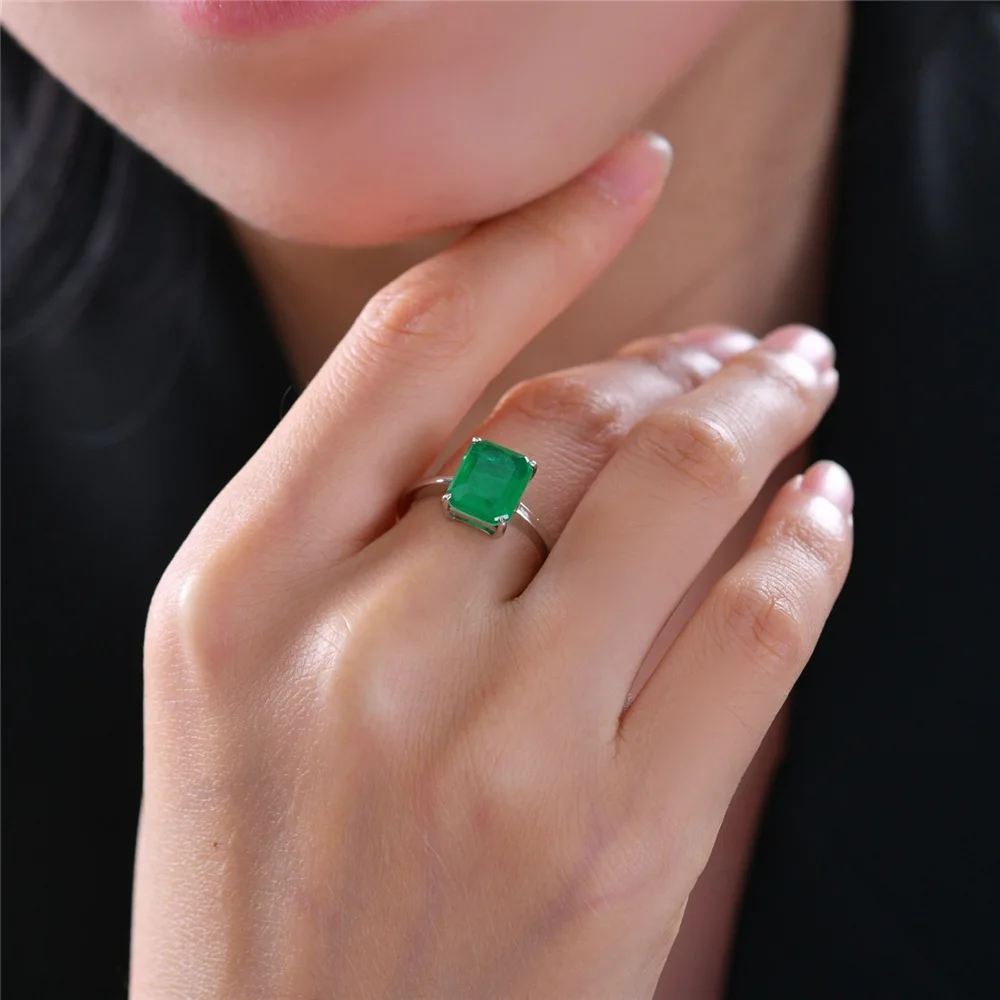 Shipei Jewelry Spot Authentic Pure Silver High Carbon Diamond Ring with 4 Carat Imitation Diamond Emerald Diamond Ring