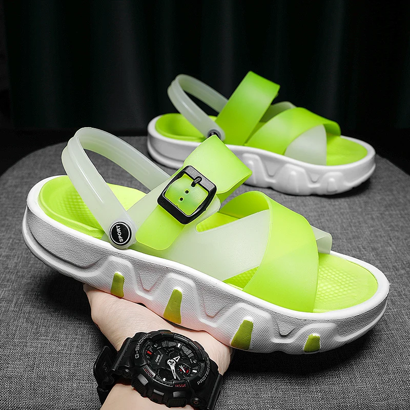 

2025 Summer Mens Casual Sandals Fashion Round Toe Beach Man Sandals Comfort Soft Bottom Pu Leather Microfiber Handmade Stitching