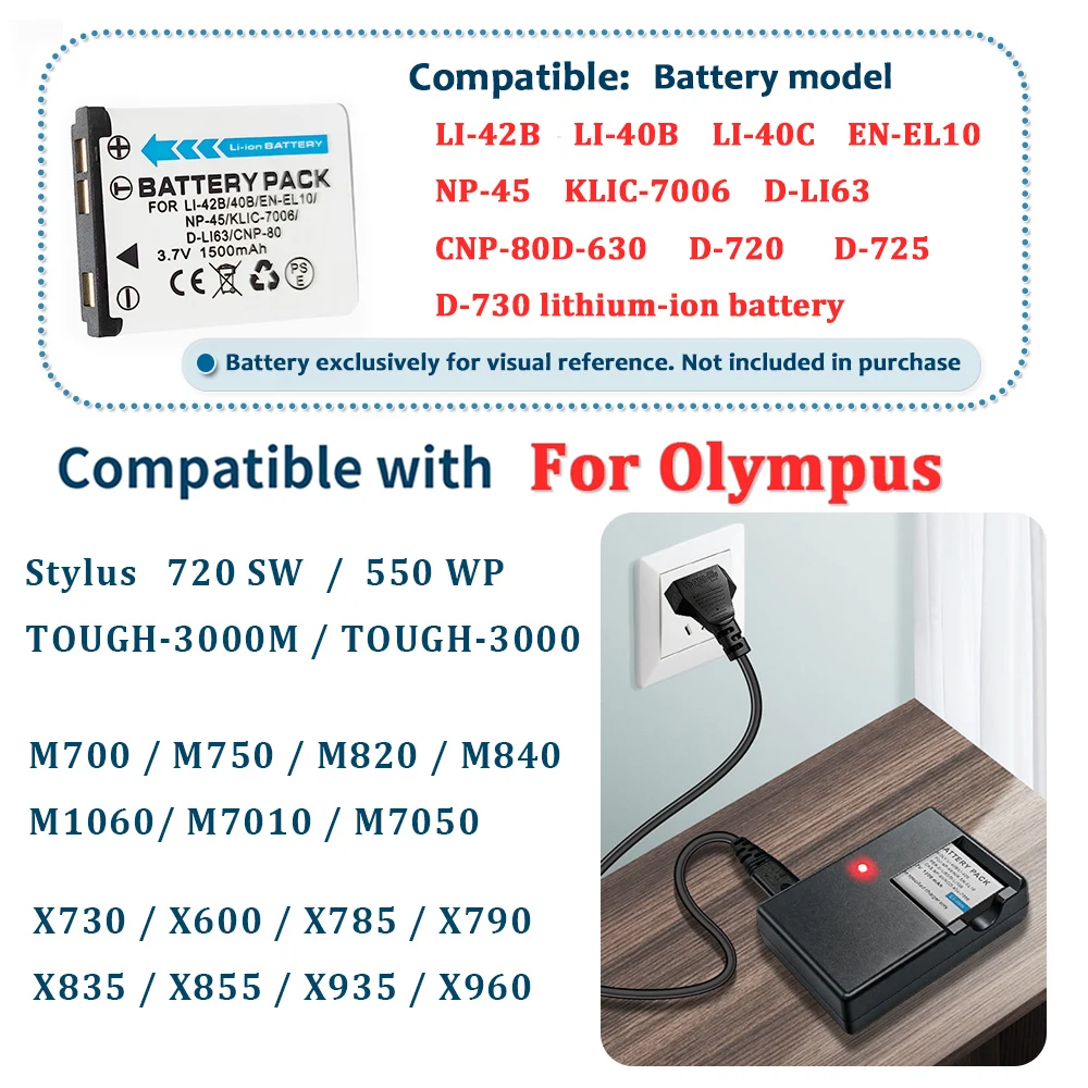 LI-40C Ladegerät für Kamera Olympus LI40B, LI42B Batterieladegerät X730, X735, X750, X560WP, X600, X730, X735, X795, X785, X785, X835, X845, X960 – Detail 2