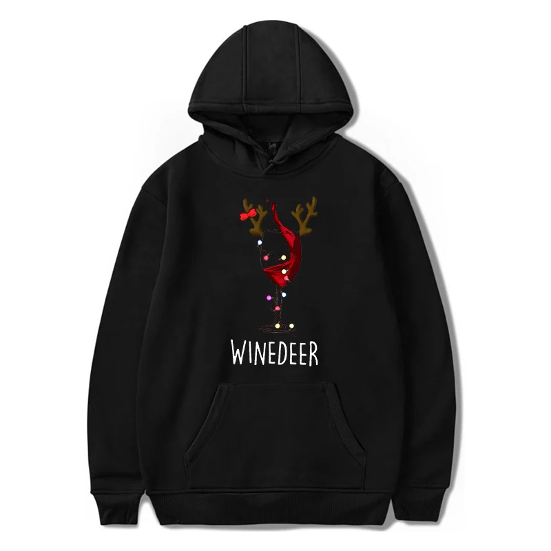 Women Men Matching Christmas Hoodies Winedeer Reinbeer Print Funny Beer Pattern Outerwear Loose Fashion Couple Xmas Sweatshirt