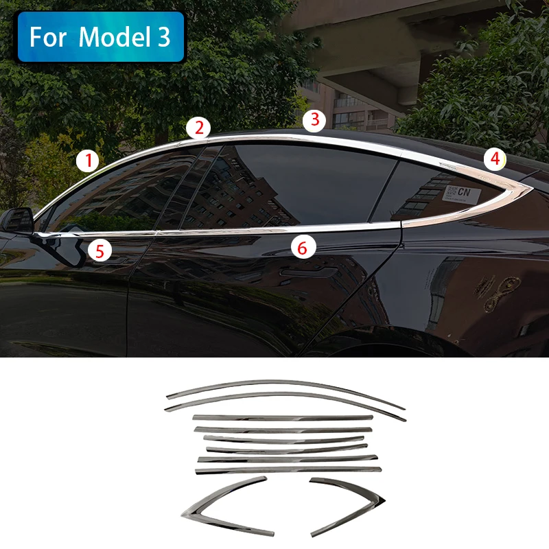 Trim Car Accessories For Tesla Model Y 3 2017-2023 steel Chrome black Carbon Exterior Window Molding Strip Sill side Cover