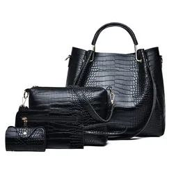 Women's Fashion Bag Set of Four Crocodile Pattern Large Capacity One Shoulder Crossbody Handheld Women's Bag Gifts