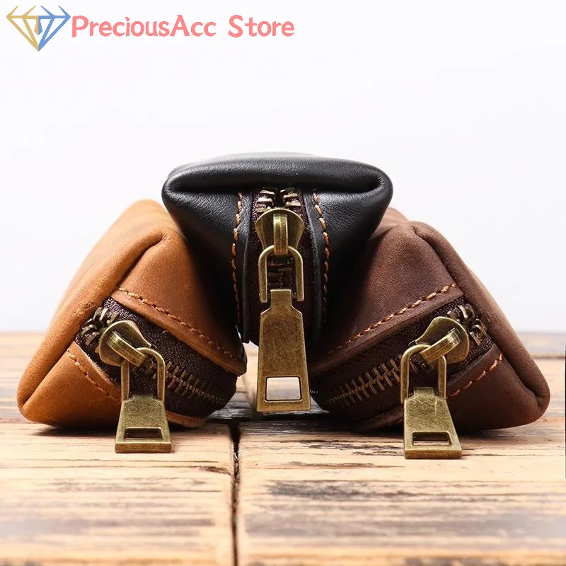 Retro Leather Zipper Coin Bag Simple Clutch Wallet Credit Card Holder Key Bags Men Money Change Pouch Business Wallet Gifts