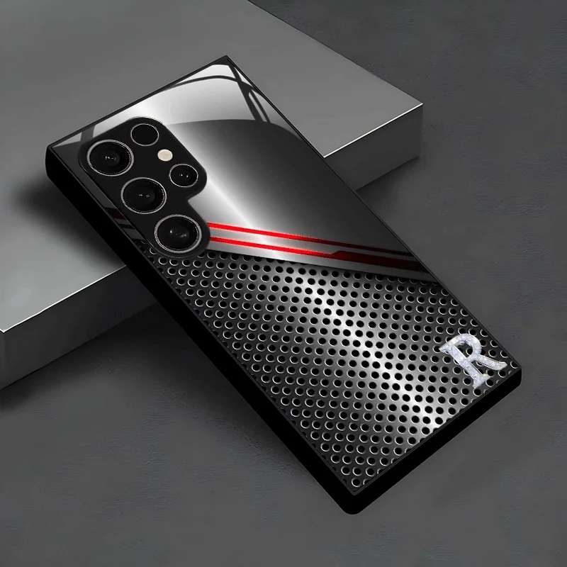 Sleek Black Silver Sports phone case 폰케이스 s26 ultra case glass mobile phones for Samsung Galaxy S26 S25 S24 S23 S22FE,Ultra,Plus