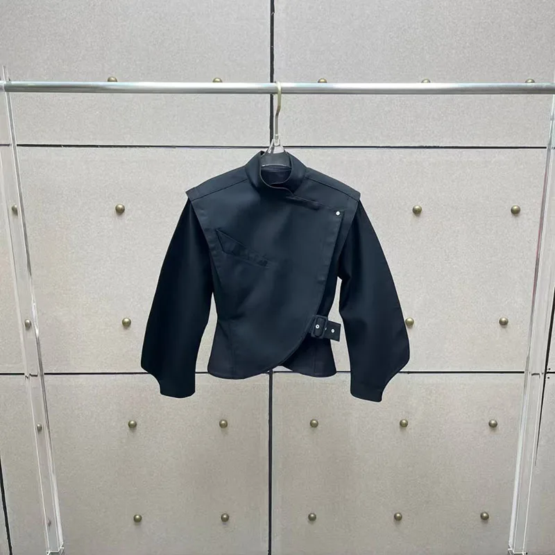 

Женская куртка, блейзер с драпированными плечами, короткий плащ с воротником-стойкой приталенного кроя, качество премиум-класса, новое поступление осени, стиль 2025 года,