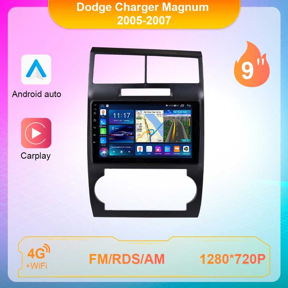 

9-дюймовый Android-радио Carplay для Dodge Charger Magnum 2005 2006 2007 автомобильный мультимедийный видеоплеер Carplay стерео сенсорный экран без DVD